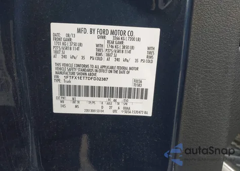 2013 Ford F-150 Xlt z USA, uszkodzony, nr VIN 1FTFX1ET7DFD32387